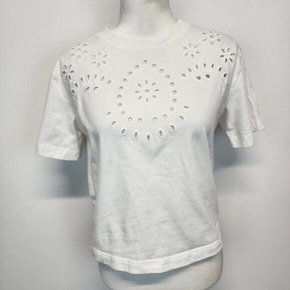 Rails Eyelet Embroidered Top Tee Size XS White Short Sleeve 100% Cotton Beach - Picture 1 of 13